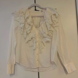& Other Stories Cream Eyelet Ruffle Button-Front Blouse